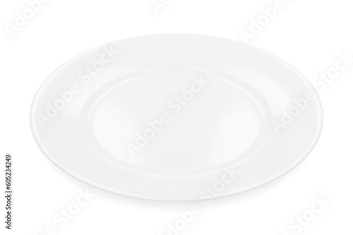 White round empty plate side view. Vector illustration isolated on white background