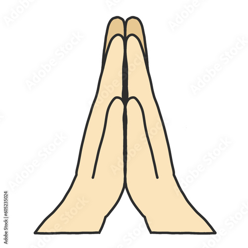 Two hands folded in prayer, yellow skin tone, Welcome hand, Buddhism concept