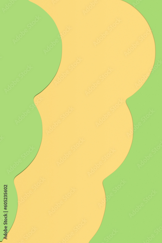 Paper yellow background with shaped green elements.