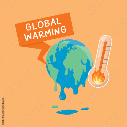 Global warming , climate change ,over heat weather affect, greenhouse effect. vector illustration
