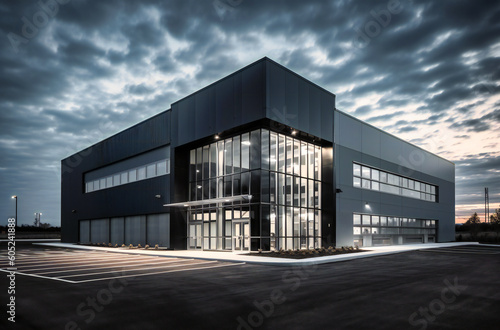 a large industrial building with an open door © Nilima