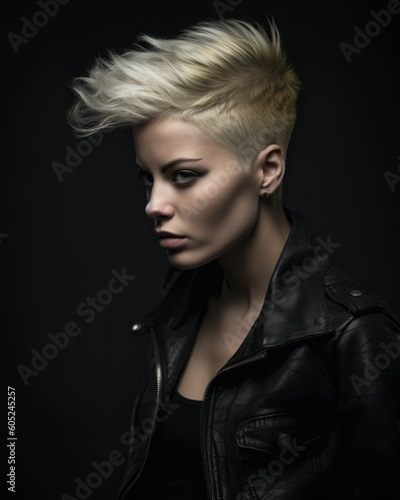 Short Hair Blonde Punk Rocker Girl Portrait. Generative AI illustration.