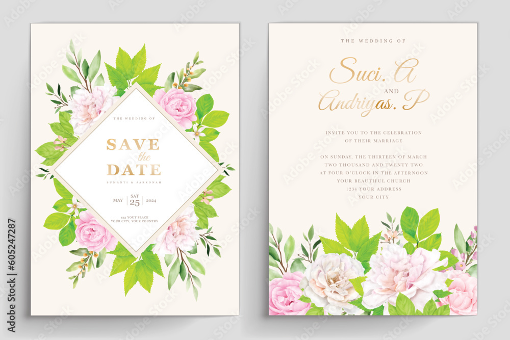 wedding invitation card with floral and leaves design wedding invitation card with floral and leaves design