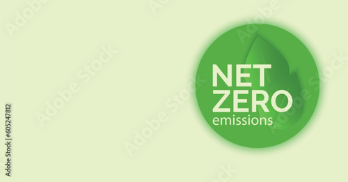 Net zero and carbon neutral concept. Banner on green background. Net zero greenhouse gas emissions target. Vector illustration.