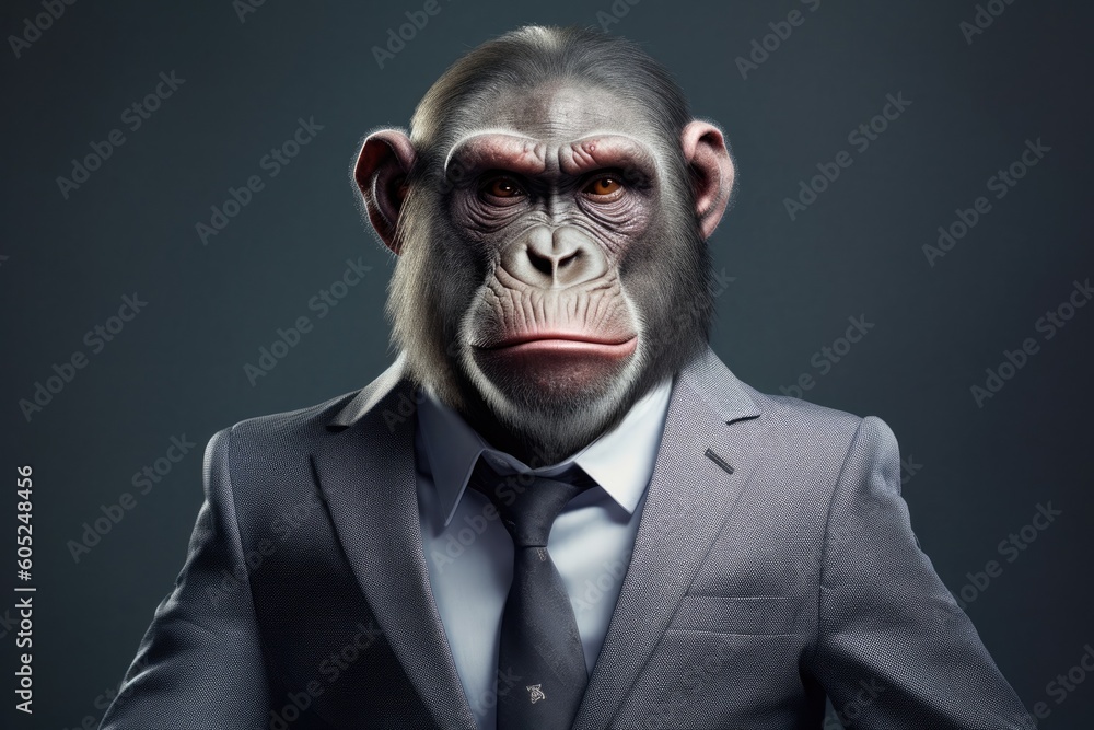 Illustration of a monkey wearing formal attire, Generative AI