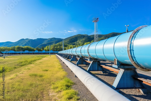 Hydrogen pipeline. Transformation of the energy sector towards ecology. Clean energy, safe, carbon neutral, and balance of energy sources to replace natural gas. Generative AI
