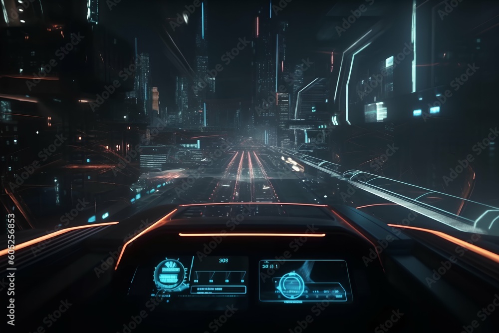 Hud sci fi screen with night city background Generative AI