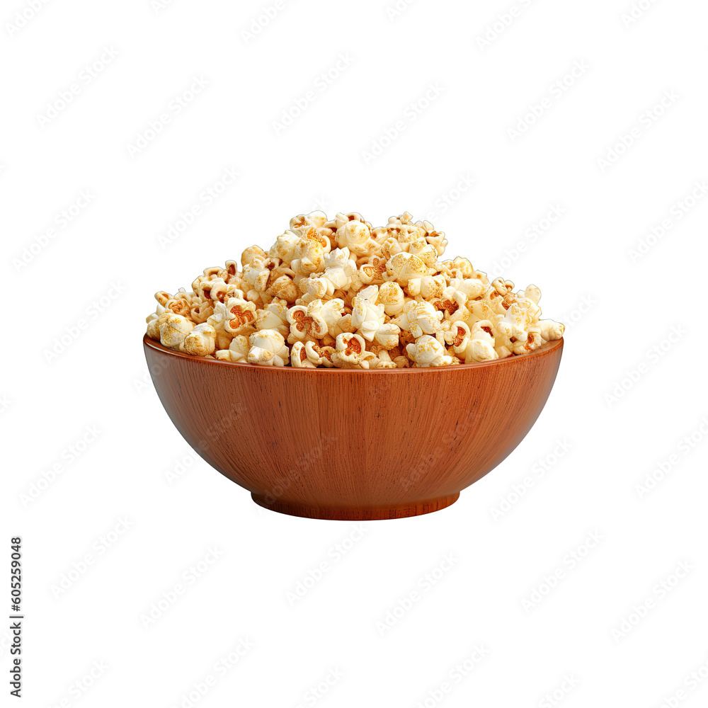Popcorn in bowl isolated on transparent background. Created with Generative AI Technology Popcorn in bowl isolated on transparent background. Created with Generative AI Technology