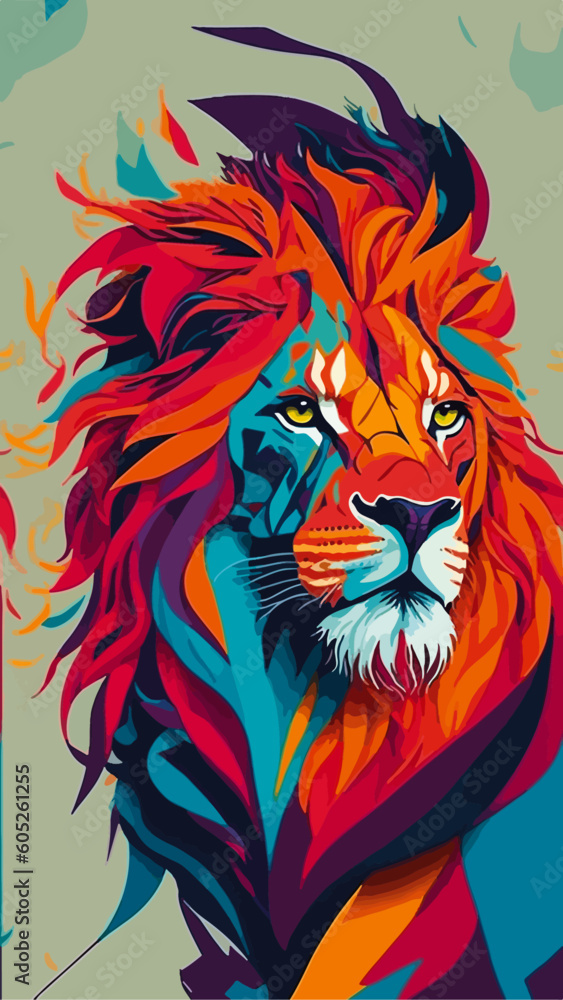 Abstract lion, colorful animal illustration