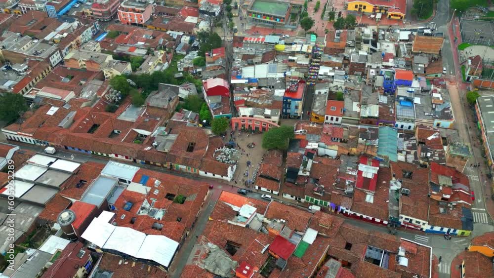Chorro de Quevedo in Colombias Capital Bogota in the colonial old town la candelaria. 4K Aerial drone shot Chorro de Quevedo in Colombias Capital Bogota in the colonial old town la candelaria. 4K Aerial drone shot
