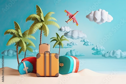 Illustration of a colorful vacation and travel concept. generative ai