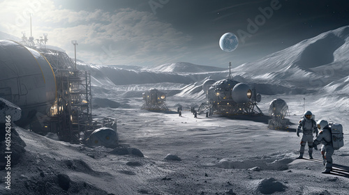 Lunar Ambience: Immersive View of the Lunar Surface with Astronauts at Work
