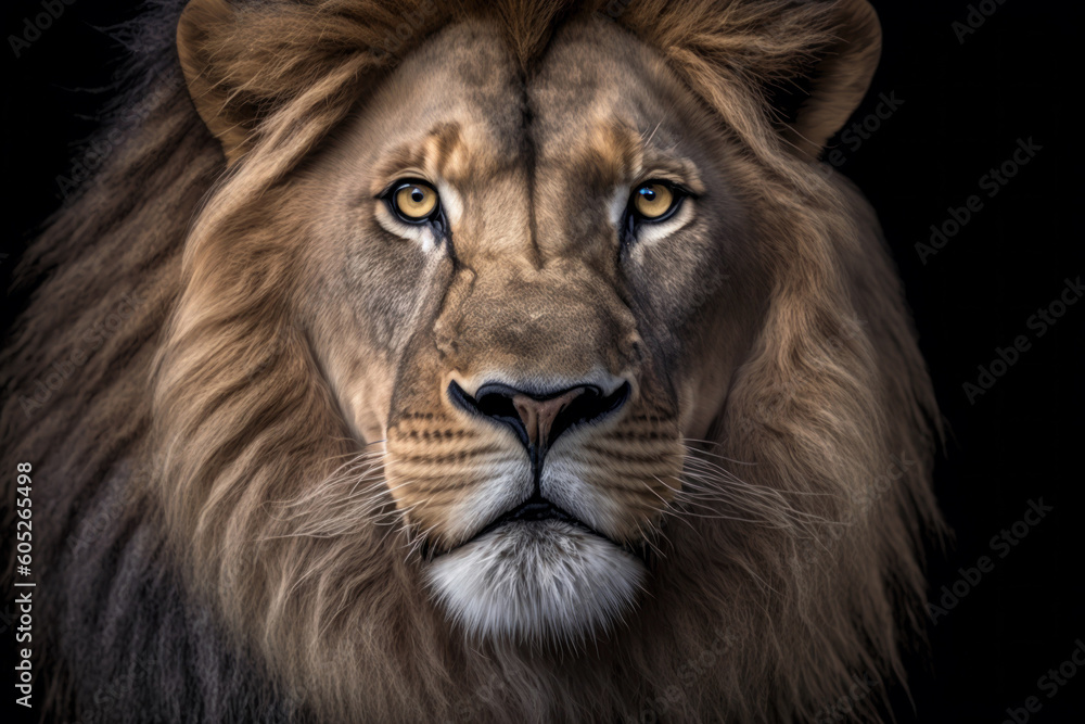 Lion portrait on dark background. AI Generative