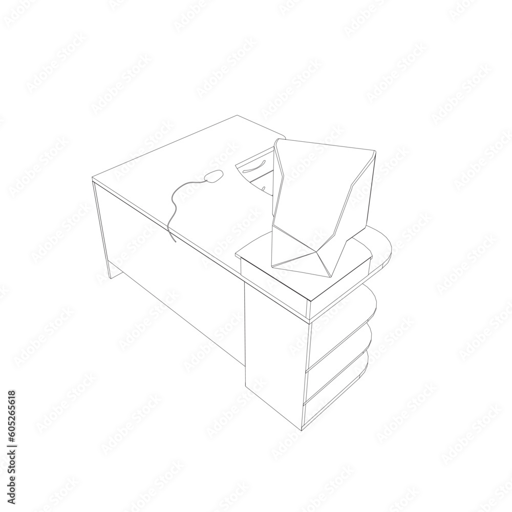 Line drawing of retro old classic personal computer processor unit. Vintage cpu with analog monitor and keyboard item concept one line draw graphic design vector illustration, computer table Line drawing of retro old classic personal computer processor unit. Vintage cpu with analog monitor and keyboard item concept one line draw graphic design vector illustration, computer table