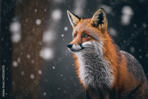 Close wild Red fox in nature habitat. Generative AI © Uliana
