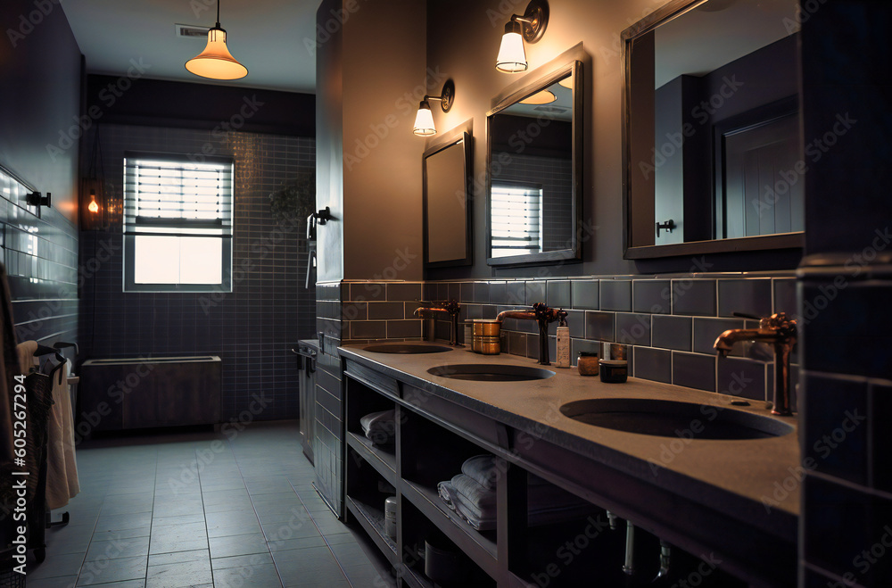 a bathroom with black sinks and paper towels a bathroom with black sinks and paper towels