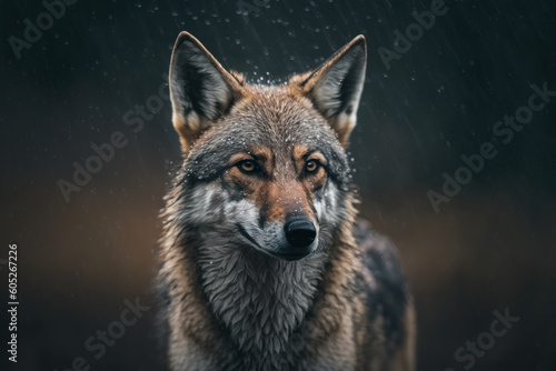 Wolf animal in the rain. Generative AI