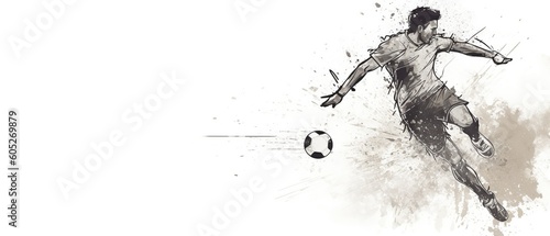 Footballer kicking ball sketch doodle. fifa football player illustration. Ai generated. photo