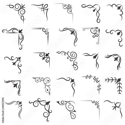 Vector illustration of decorative corner frame set. Set Hand Draw of Corners Different Shapes Flower Decoration Vector Design Doodle Sketch Style For Wedding And Banner