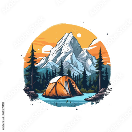Outdoor Adventure Mountain Camping Vector Illustration