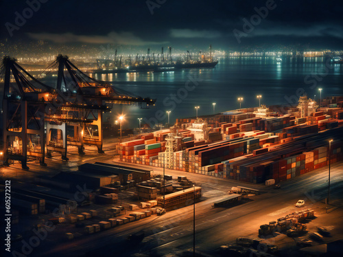 the port of vancouver lit up with the sky at night