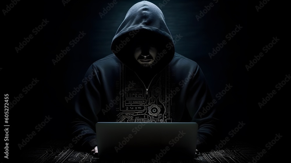 Internet privacy theft lurking in background. Anonymous hacker. Cyberpunk future. Cybersecurity breach. Generative Ai. Internet privacy theft lurking in background. Anonymous hacker. Cyberpunk future. Cybersecurity breach. Generative Ai.