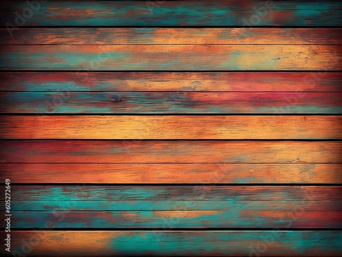 Old, grungy, colorful wood background, Ai Generative