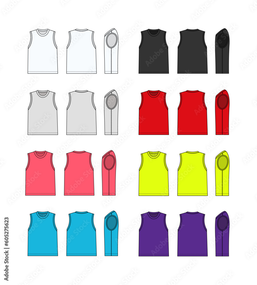Sleeveless T-shirt vector template illustration set Sleeveless T-shirt vector template illustration set