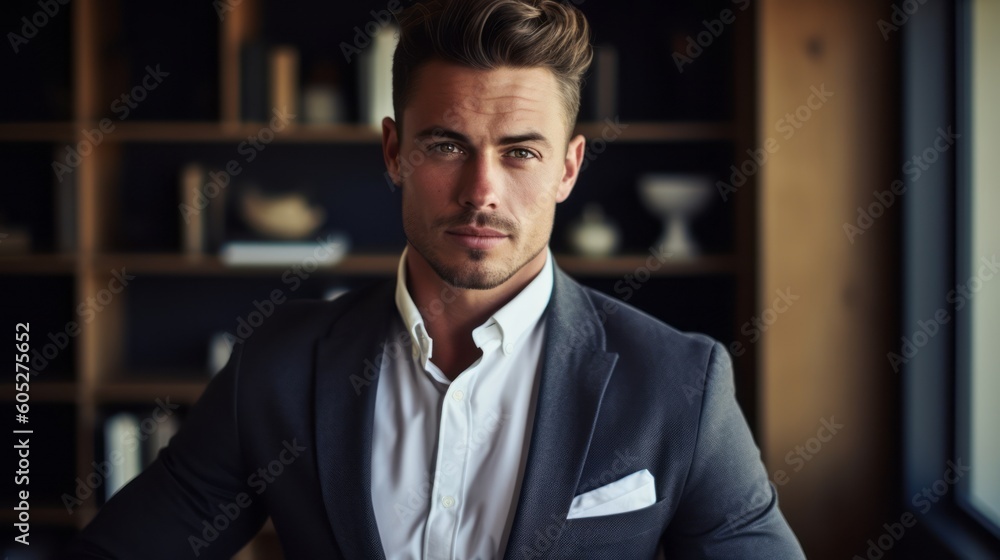 Portrait capturing a businessman professional in a modern office. Generative AI. Portrait capturing a businessman professional in a modern office. Generative AI.