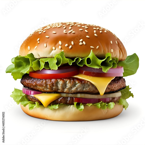 Illustration burger hd with white background, Ai generated