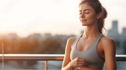 Woman warming up for a morning workout outdoors. Generative AI. Free Download Woman warming up for a morning workout outdoors. Generative AI. - GFXLoad