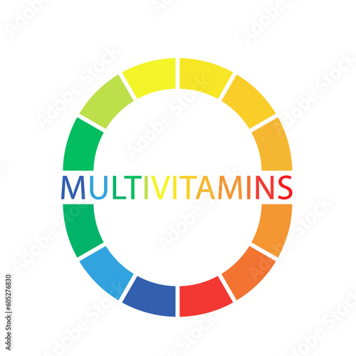 Multivitamin label inspiration, icon vitamins. Colorful gradient, vector isolated on white background. Vector illustration