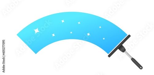 Window cleaning service banner template, glass washing advertisement, squeegee business. Bathroom shiny flat, icon template, circle, isolated blue. Window cleaning background. Vector illustration