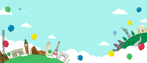 World trip ,world heritage vector banner illustration