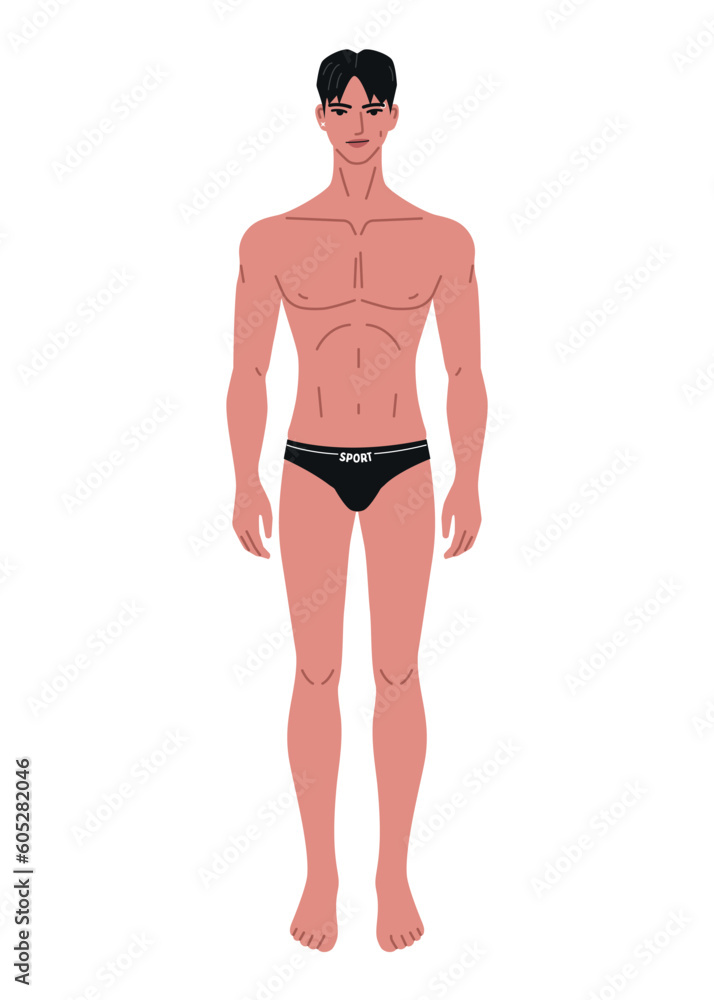 Man in underwear body front view , illustration on white background. Isolated clip art of male model. Man in underwear body front view , illustration on white background. Isolated clip art of male model.
