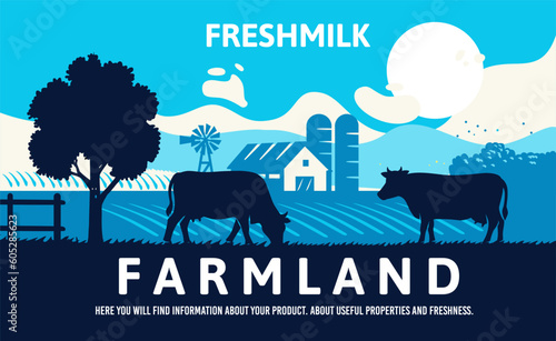 Rural landscape with cows and milk.