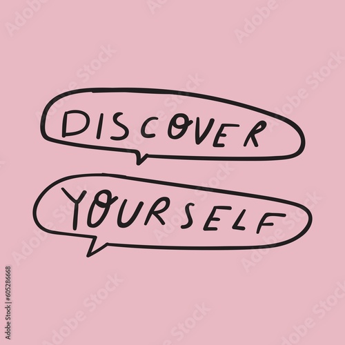 Discover yourself. Graphic design for social media. Vector hand drawn illustration on pink background..