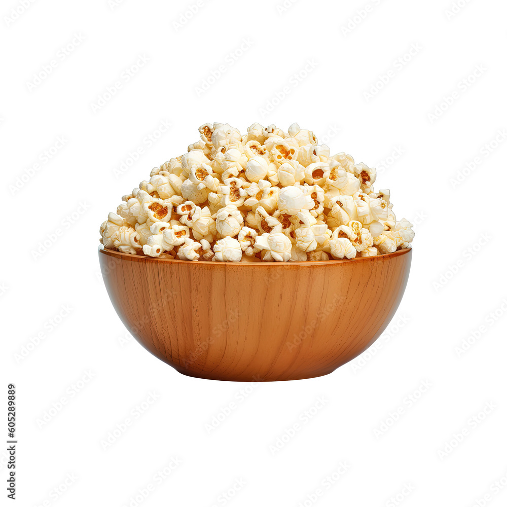 Popcorn in bowl isolated on transparent background. Created with Generative AI Technology Popcorn in bowl isolated on transparent background. Created with Generative AI Technology
