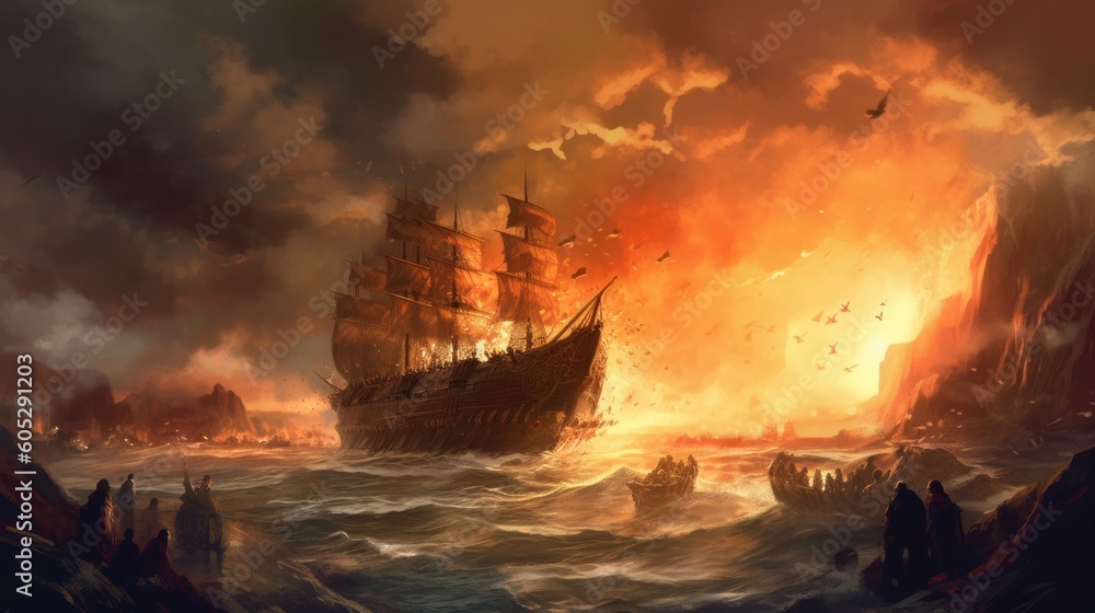 Obraz premium Game art piece that depicts a pivotal moment in the middle of an epic journey