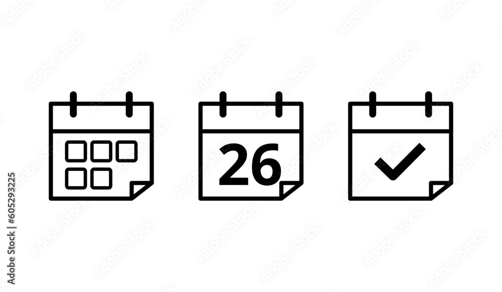 Calendar flat icons in different formats. Vector illustration of specific day calendar icon marked day 26. Calendar flat icons in different formats. Vector illustration of specific day calendar icon marked day 26.