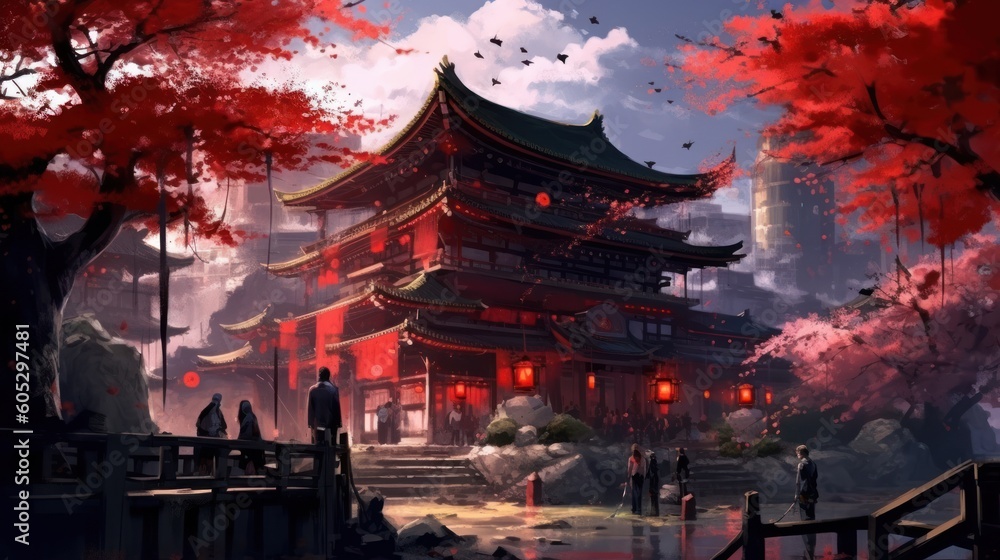 Fototapeta premium Japan fantasy style scene art