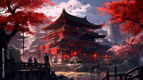 Japan fantasy style scene art