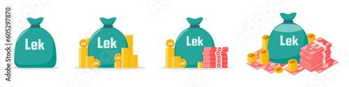 Albanian Lek Money Bag Icon Set