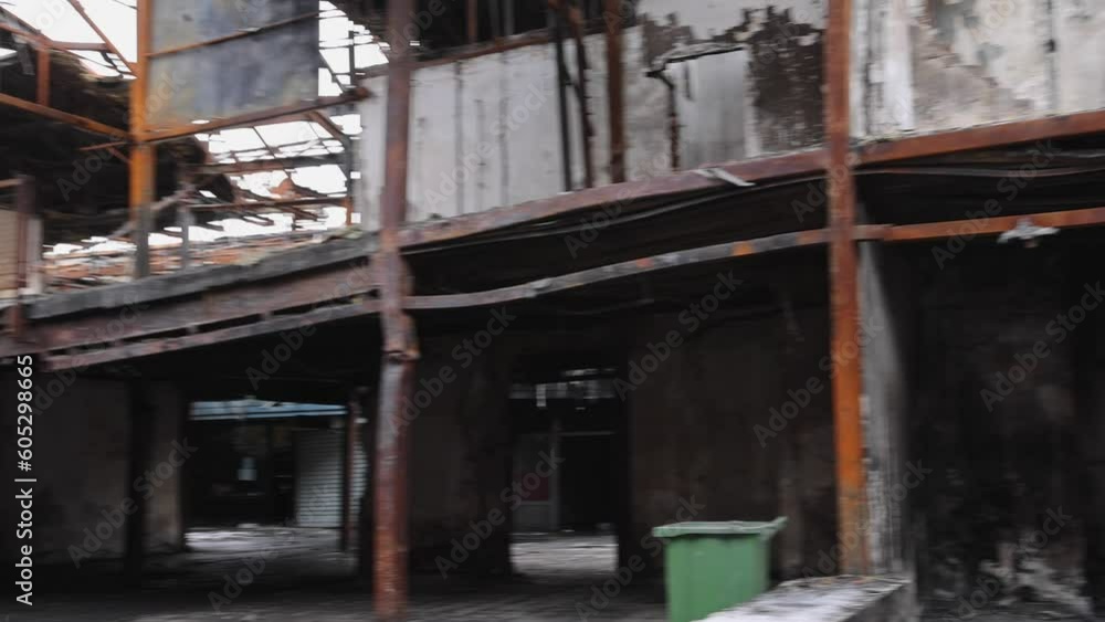 Shopping Mall Building Structure After Inferno Fire Damage Panorama Shopping Mall Building Structure After Inferno Fire Damage Panorama