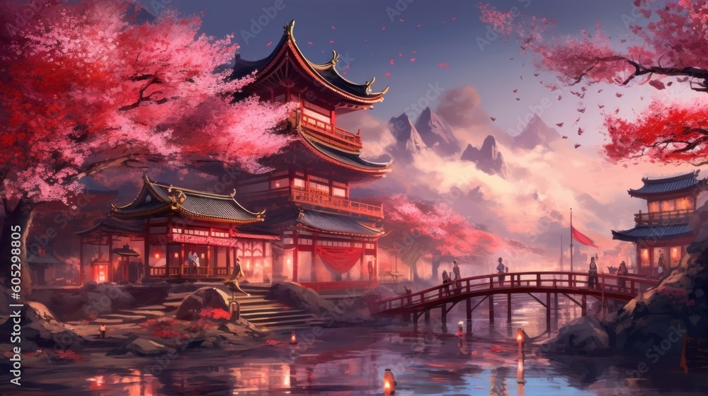 Japan fantasy style scene art Japan fantasy style scene art
