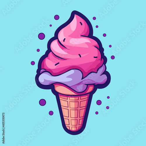 Pink ice cream in the waffle cone