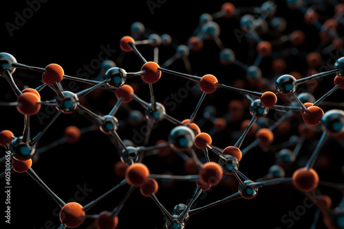 network of molecules on black background connected to each other Generative AI