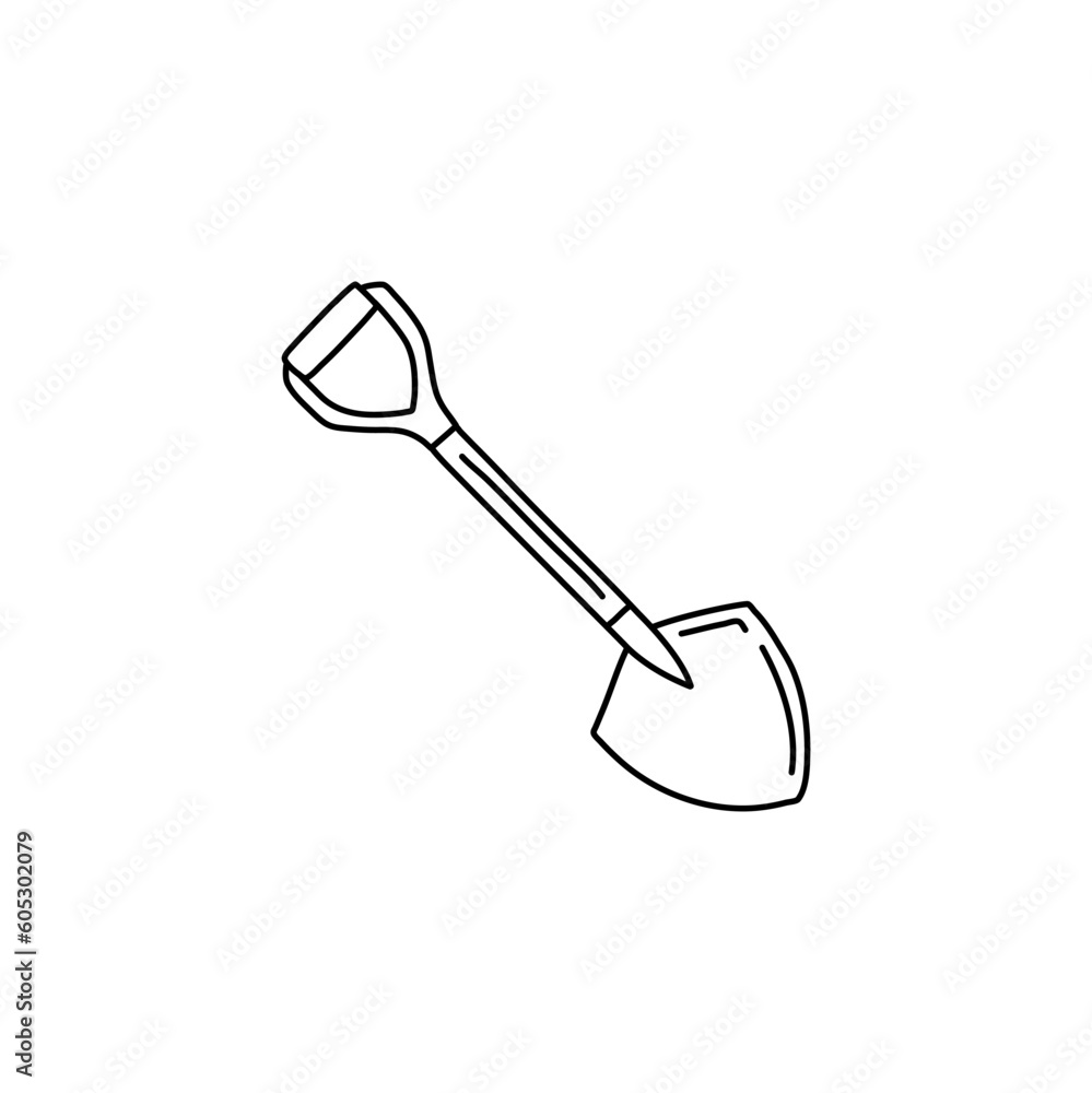 Shovel with a wooden handle. Bayonet shovel. Vector illustration.