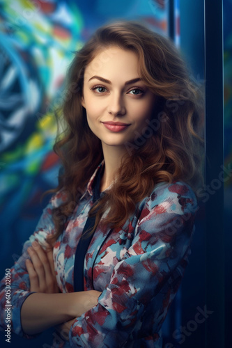 portrait of young business woman crossed arm,  created
with Generative Al technology
