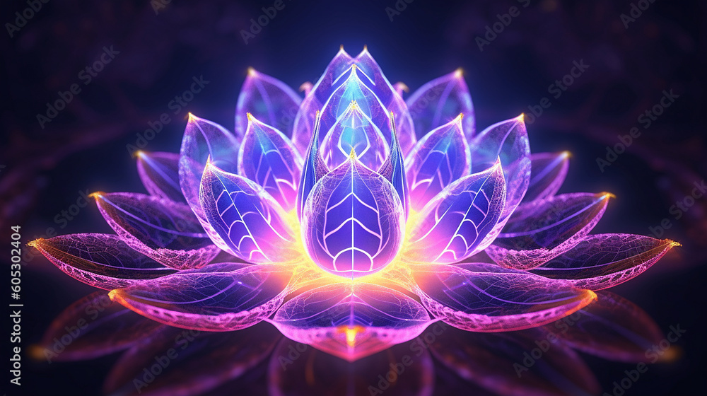 colorful purple lotus flower made of lights and pink light image Ai